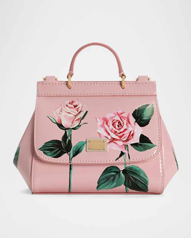 Kid's Sicily Rose-Print Leather Shoulder Bag
